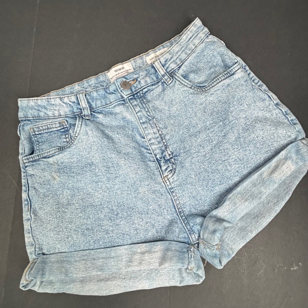 Cotton On High Rise Stretch Denim Shorts Light Acid Wash Womens 12 Retro 90s EUC